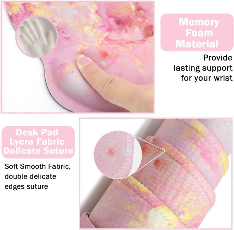 Yunoble 4-in-1 Gaming Mouse Pad Wrist Support Set，Desk Pad + Mouse Pad with Wrist Rest + Keyboard Wrist Rest + Coaster, Ergonomic Design for Home Office Study Game - Pink - Image 3